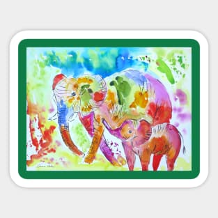 Colourful Mother and Baby Elephant Sticker